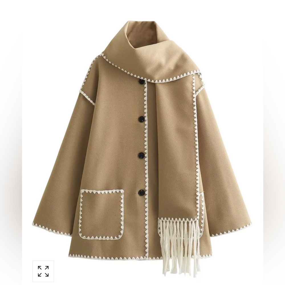 Stylish Tan Coat with Scarf